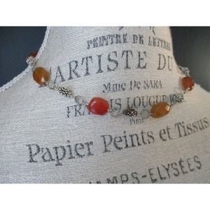 Vintage Sterling Topaz Orange Beaded Chain Necklace